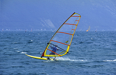 Windsurfer at Torole, windsurfing, surfing, strong winds, Lake Garda, Italy, Europe