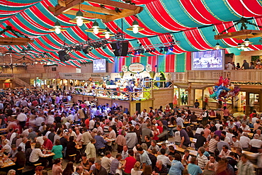 Crowded beer tent at the Stuttgart Beer Festival, Schwabenwelt, Cannstatter Volksfest, Stuttgart, Baden-Wuerttemberg, Germany, Europe