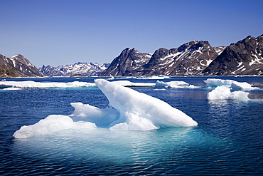 Ice floes in the Sermiligaq Fjord, Ammassalik District, East Greenland, Greenland, Denmark, Europe