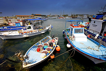 Boats in the fishing port of Pafos, Cyprus, Greece, Europe