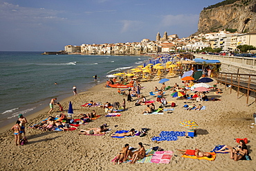 Beach of Cefalu, Cefalo, Palermo province, Sicily, Italy, Europe