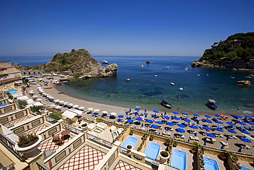 View from the Hotel Mazzaro Sea Palace on Mazzaro bay, Taormina, Messina province, Sicily, Italy, Europe