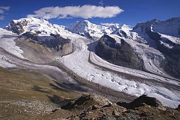 View on the Valais Alps from the Gornergrat mountain ridge, Zermatt, Switzerland, Europe