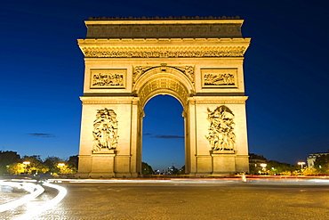 Arc de Triomphe, illuminated at night, Paris, France, Europe