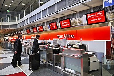 Check-in counter, Airberlin, departure hall, Terminal 1, Airport MUC 2, Munich, Bavaria, Germany, Europe