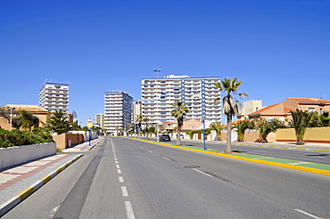 High-rise buildings, street, La Manga, Mar Menor, Murcia, Spain, Europe