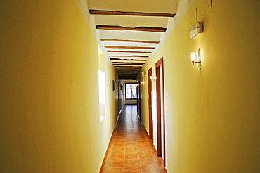 Corridor, hall, Convento Nuestra Senora del Carmen, monastery, hostel, hotel, Carmelitas Descazos, Carmelites, Caravaca de la Cruz, sacred city, Murcia, Spain, Europe