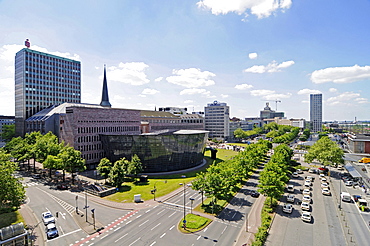 City overview, city and state library, library, train station, Harenberg city center, HCC, Dortmund, NRW, North Rhine-Westphalia, Germany, Europe