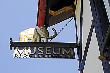 Elephant, sign, the museum of Pre-and Early History, Luisenhuette, cultural monument, Naturpark nature reserve Homert, Wocklum, Balve, Sauerland, North Rhine-Westphalia, Germany, Europe