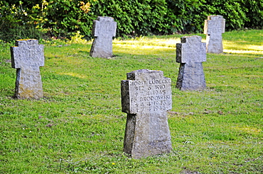 Stone crosses, military graves, military cemetery, Eversberg, Meschede, Sauerland region, North Rhine-Westphalia, Germany, Europe