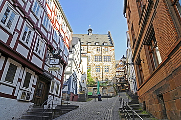 Steile Strasse street, historic half-timbered houses, historic centre, Marburg, Hesse, Germany, Europe