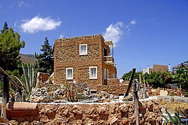 Building with a cactus garden, Lychnostatis Open Air Museum, museum of traditional Cretan life, Hersonissos, Crete, Greece, Europe