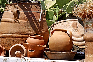 Clay and ceramic pots, Lychnostatis Open Air Museum, museum of traditional Cretan life, Hersonissos, Crete, Greece, Europe