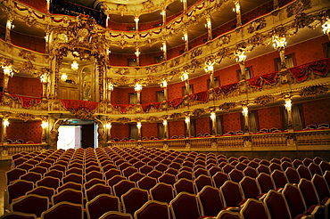 Illuminated auditorium, Cuvillies Theater, Munich, Upper Bavaria, Bavaria, Germany, Europe