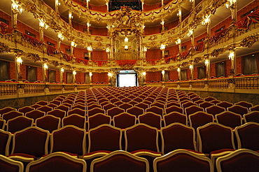 Illuminated auditorium, Cuvillies Theater, Munich, Upper Bavaria, Bavaria, Germany, Europe