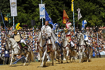 Knights riding horses, Knights' Tournament in Kaltenberg, Upper Bavaria, Bavaria, Germany, Europe