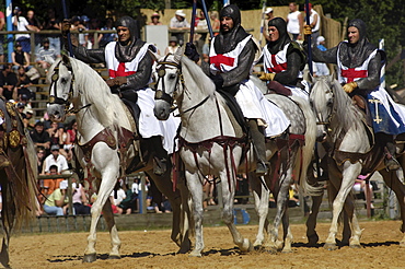 For crusaders riding horses, Knights' Tournament in Kaltenberg, Upper Bavaria, Bavaria, Germany, Europe