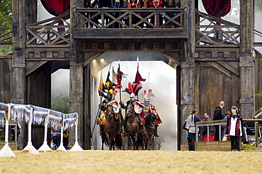 Knights riding into the arena, Knights' Tournament in Kaltenberg, Upper Bavaria, Bavaria, Germany, Europe