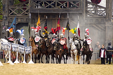 Knights riding into the arena, Knights' Tournament in Kaltenberg, Upper Bavaria, Bavaria, Germany, Europe