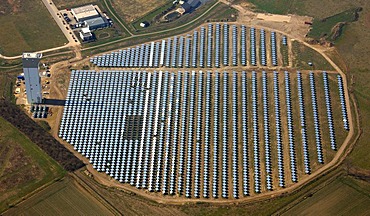 Aerial photo, solar power plant with power tower, Juelich, Rhineland, North Rhine-Westphalia, Germany, Europe