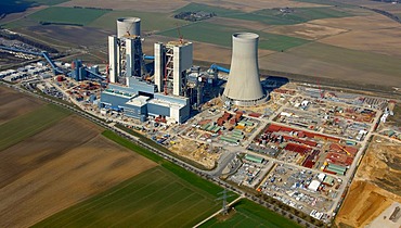 Aerial photo, lignite-fired power plant, generating unit with optimised systems engineering, RWE Power AG, Grevenbroich-Neurath, North Rhine-Westphalia, Germany, Europe