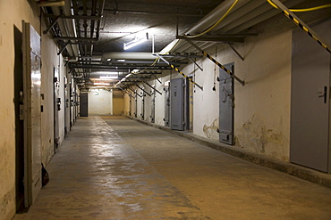 Berlin-Hohenschoenhausen memorial, former prison of the GDR's secret service, basement corridor in the "U-Boat" tract with cells for solitary confinement, Berlin, Germany, Europe