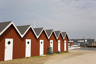 Fishing huts for storing the equipment in Bork Havn at Ringkoebing Fjord, West Jutland, Denmark, Europe