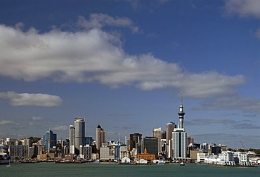 Blue sky and clouds over the skyline of Auckland, New Zealand