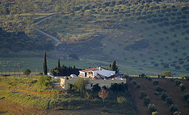 The landscape of Andalusia in soft morning light seen from Ronda, Spain, Europe