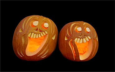 Two hollowed Halloween pumpkins