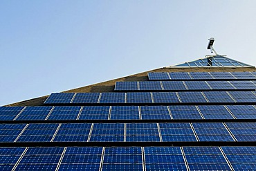 Church roof with solar modules, Freiburg, Baden-Wuerttemberg, Germany