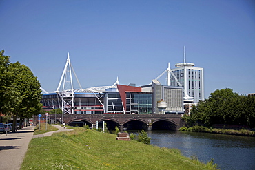 Millennium Stadium, view from river, Cardiff, Wales, United Kingdom, Europe