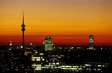 Olympiaturm Tower, BMW Tower and uptown, Munich, Bavaria, Germany, Europe