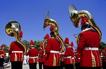 Band during a ceremony on the occasion of the affiliation of the Ionian Islands and Greece, Corfu Town, Corfu Island, Greece, Europe