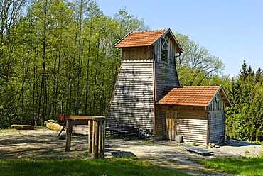 Former pithead frame of a graphite mine in Haagwies, Bavarian Forest, Lower Bavaria, Germany, Europe