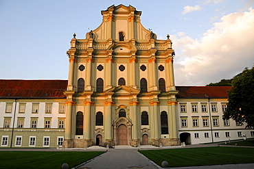 Front view, entrance area, Kloster Fuerstenfeld monastery, Fuerstenfeldbruck, Bavaria, Germany, Europe