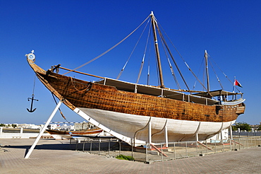 Restored ghanjah dhow Fatah al Khair, Sur, Al Sharqiya Region, Sultanate of Oman, Arabia, Middle East