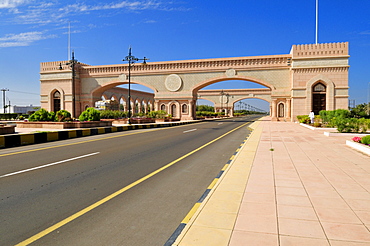 Beautification building along the freeway between Muscat and Sohar, Batinah Region, Sultanate of Oman, Arabia, Middle East