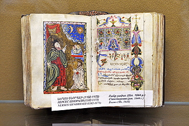 Historic handpainted Armenian manuscript, book page, Matenadaran Museum, Yerevan, Jerewan, Armenia, Asia