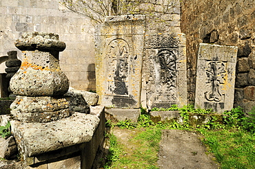 Traditional historic Armenian cross-stone, khachkar, Tatev Monastery near Goris, Armenia, Asia