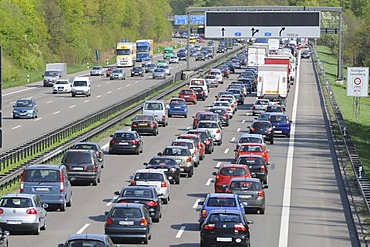 Traffic jam on the A 81 Stuttgart - Karlsruhe just before the motorway junction Leonberg, Baden-Wuerttemberg, Germany, Europe