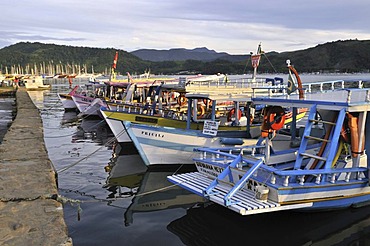 Fishing boats at pier, Paraty, Parati, Rio de Janeiro, Brazil, South America