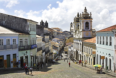 Largo do Pelourinho square and church Igreja do Rosario dos Pretos, Salvador, Bahia, UNESCO World Heritage Site, Brazil, South America