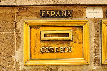 Nostalgic mailbox at the post office of Soller, Majorca, Balearic Islands, Spain, Europe