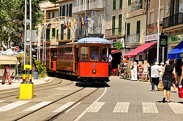 Historic tram from 1912 in Port de Soller, Majorca, Balearic Islands, Spain, Europe