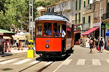 Historic tram from 1912 in Port de Soller, Majorca, Balearic Islands, Spain, Europe