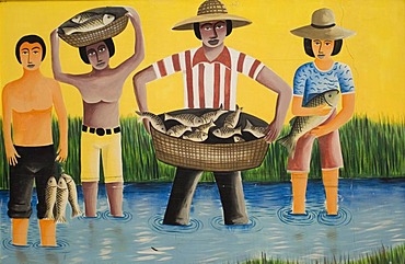 Naive mural paintings, Pocone, Mato Grosso state, Brazil