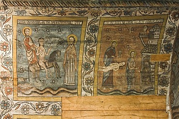 Biblical scenes representing miracles, Wood Church of the Holy Archangels, Unesco World Heritage Site, Rogoz, Maramures, Romania