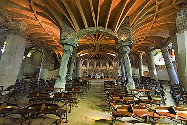 Unfinished church of Colonia Gueell, crypt interior, Unesco World Heritage Site, Antonio Gaudi architect, Santa Coloma de Cervello, Barcelona, Catalonia, Spain