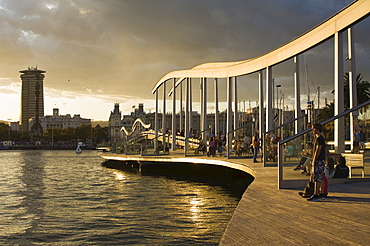 Rambla de Mar at sunset, Barcelona, Catalonia, Spain, Europe